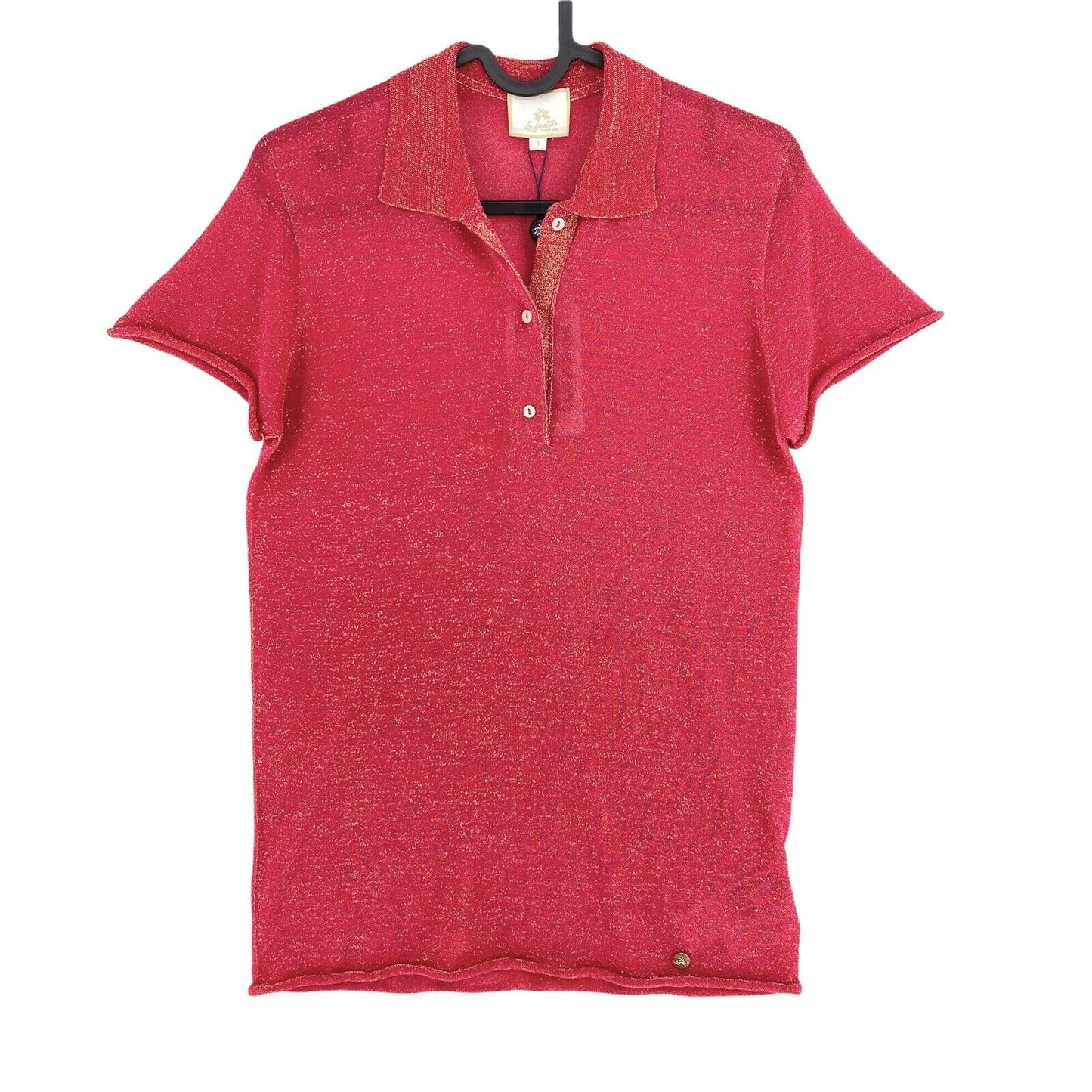 LA MARTINA Dark Pink Polo Neck Short Sleeves Lurex Polo T Shirt Size 1/ XS