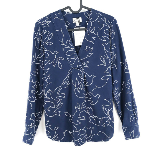 GANT Bleu Col V Col Colombe Imprimé Blouse Taille EU 34 UK 8 US 4