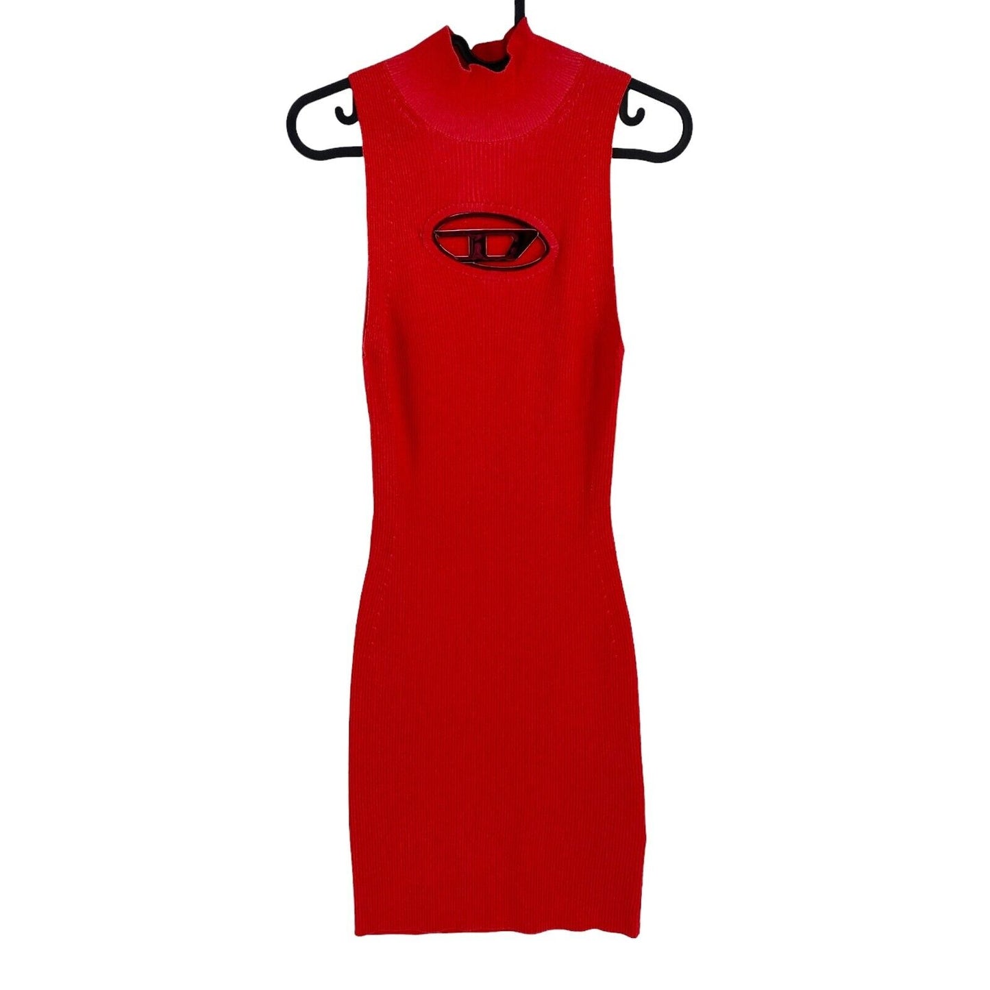 DIESEL Women Red M_ONERVA With Cut Out Logo Plaque Mock Neck Dress Size S