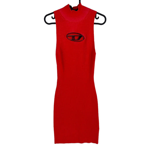 DIESEL Women Red M_ONERVA With Cut Out Logo Plaque Mock Neck Dress Size S