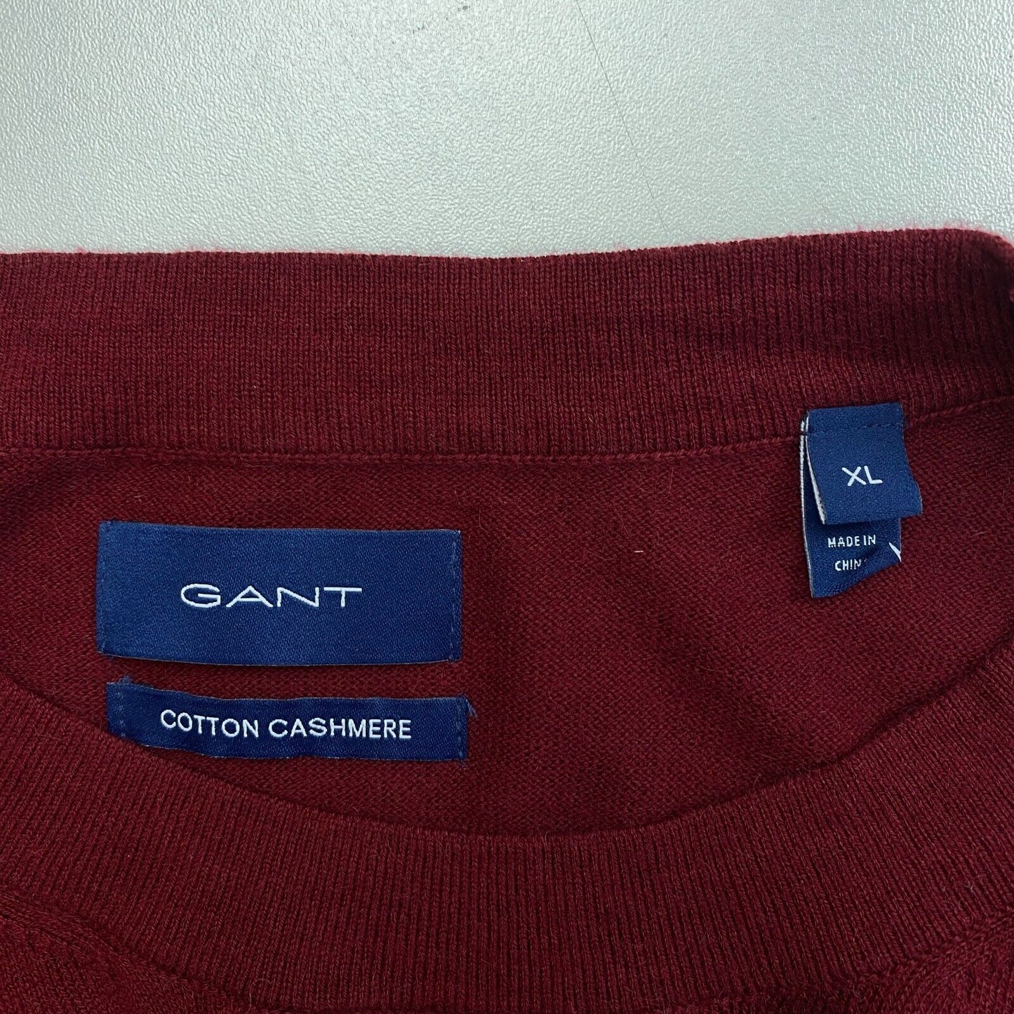 GANT Dunkelroter Pullover aus Baumwolle und Kaschmir mit Rundhalsausschnitt, Größe XL