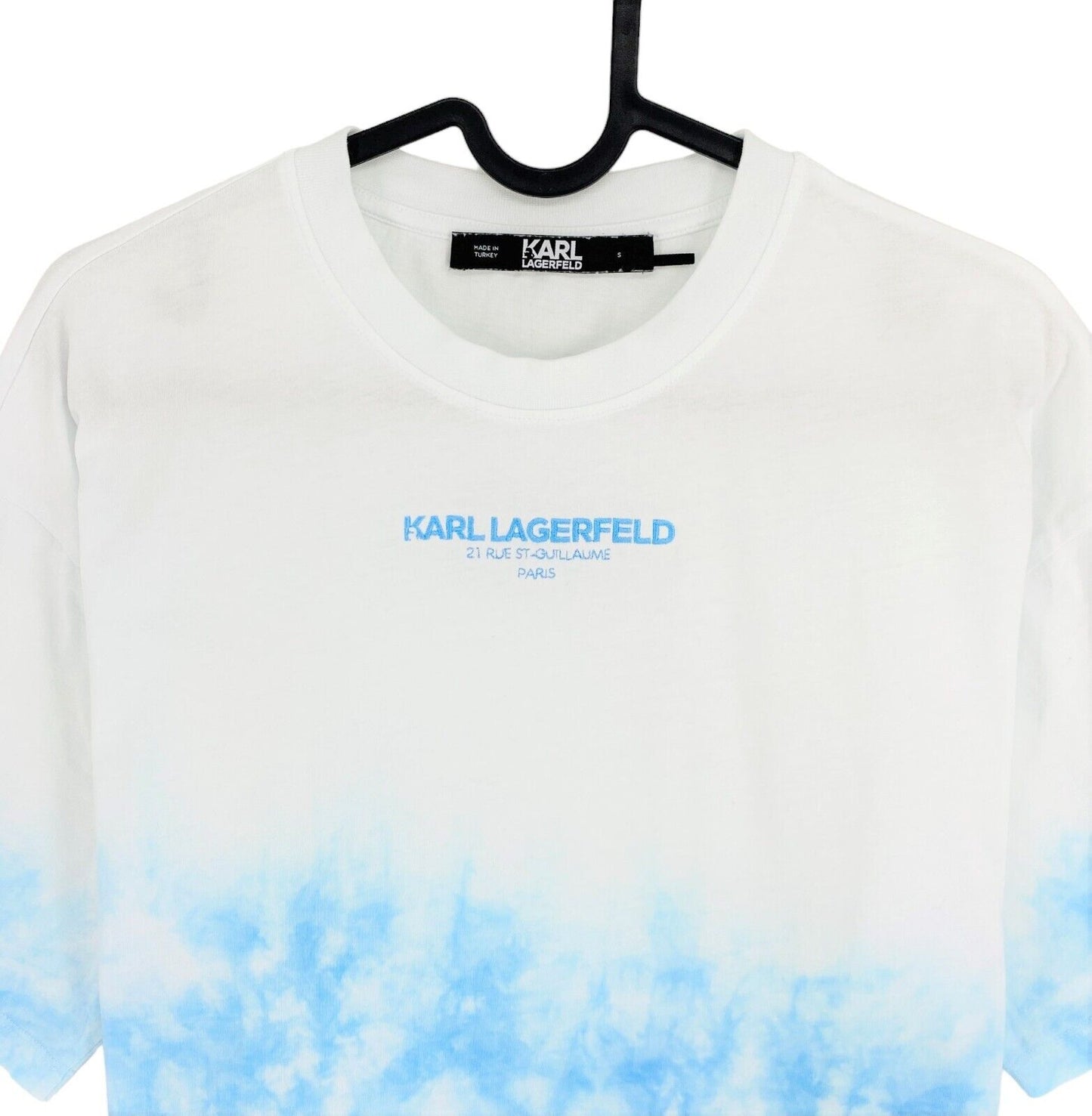 Karl Lagerfeld – Weißes T-Shirt mit Batikmuster und Rundhalsausschnitt, Logo, Größe S