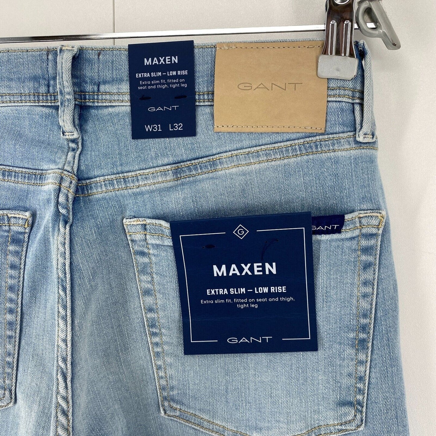 GANT MAXEN Mens Blue Stretch Low Rise Extra Slim Fit Jeans W31 L32