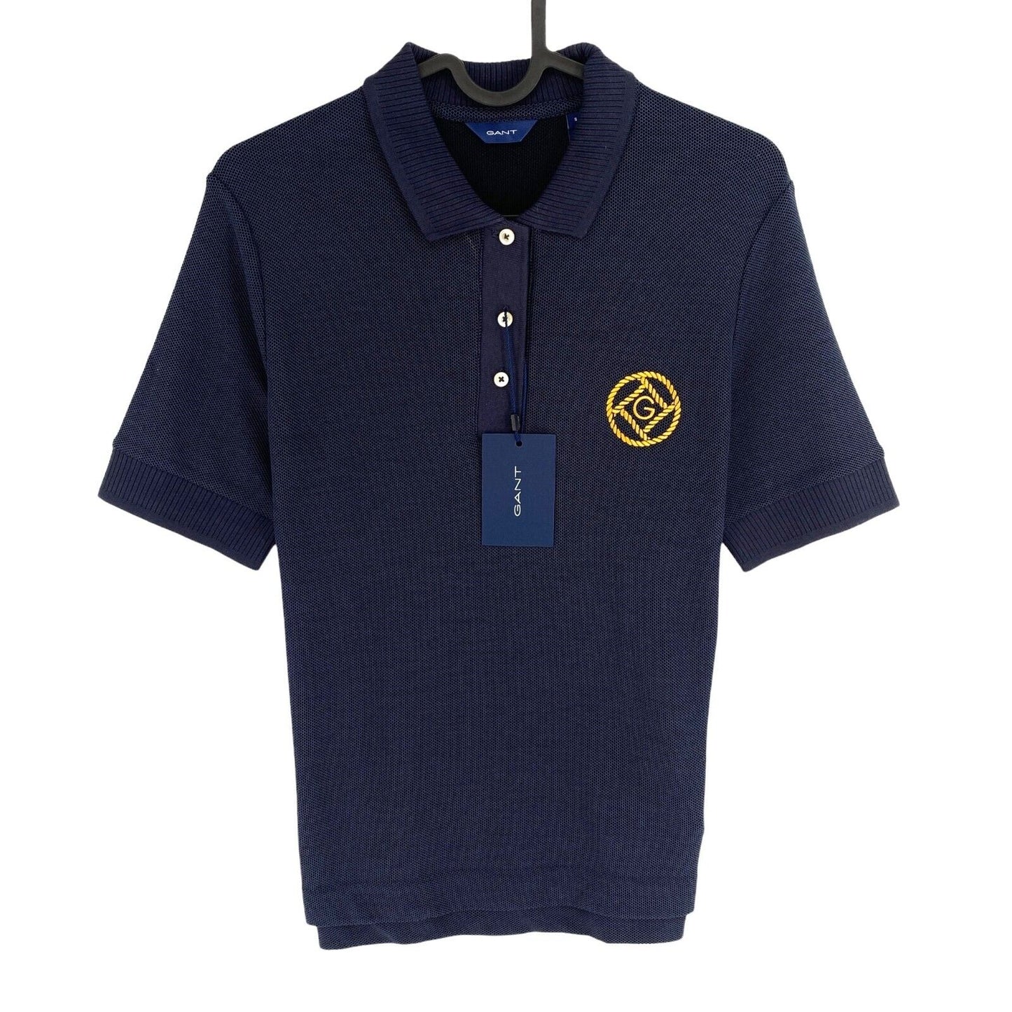 GANT Women Navy Blue Rope Icon Short Sleeves Pique Polo Shirt Size S