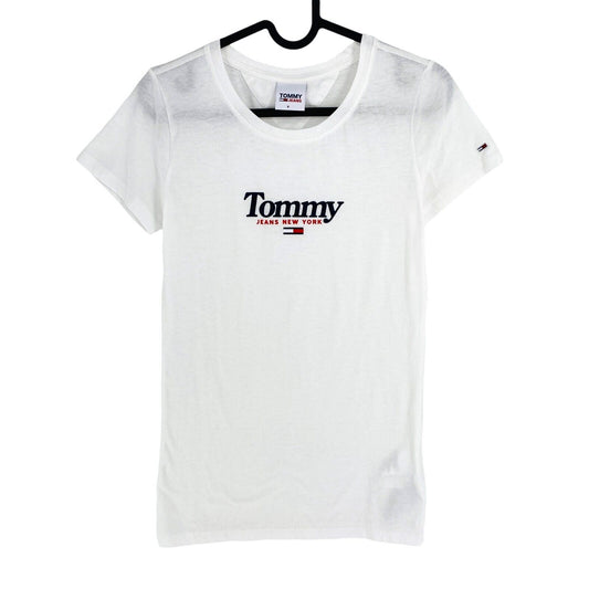 TOMMY HILFIGER JEANS Women White Logo Crew Neck Short Sleeve T Shirt Size S