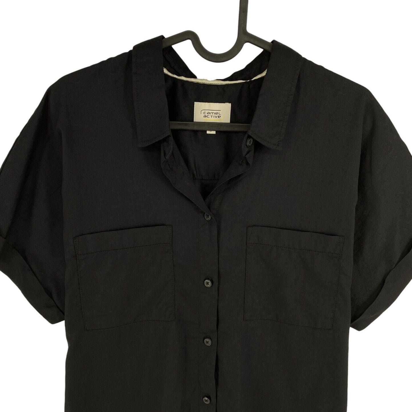 CAMEL ACTIVE Women Black Relaxed Cotton Short Sleeves Shirt Size S