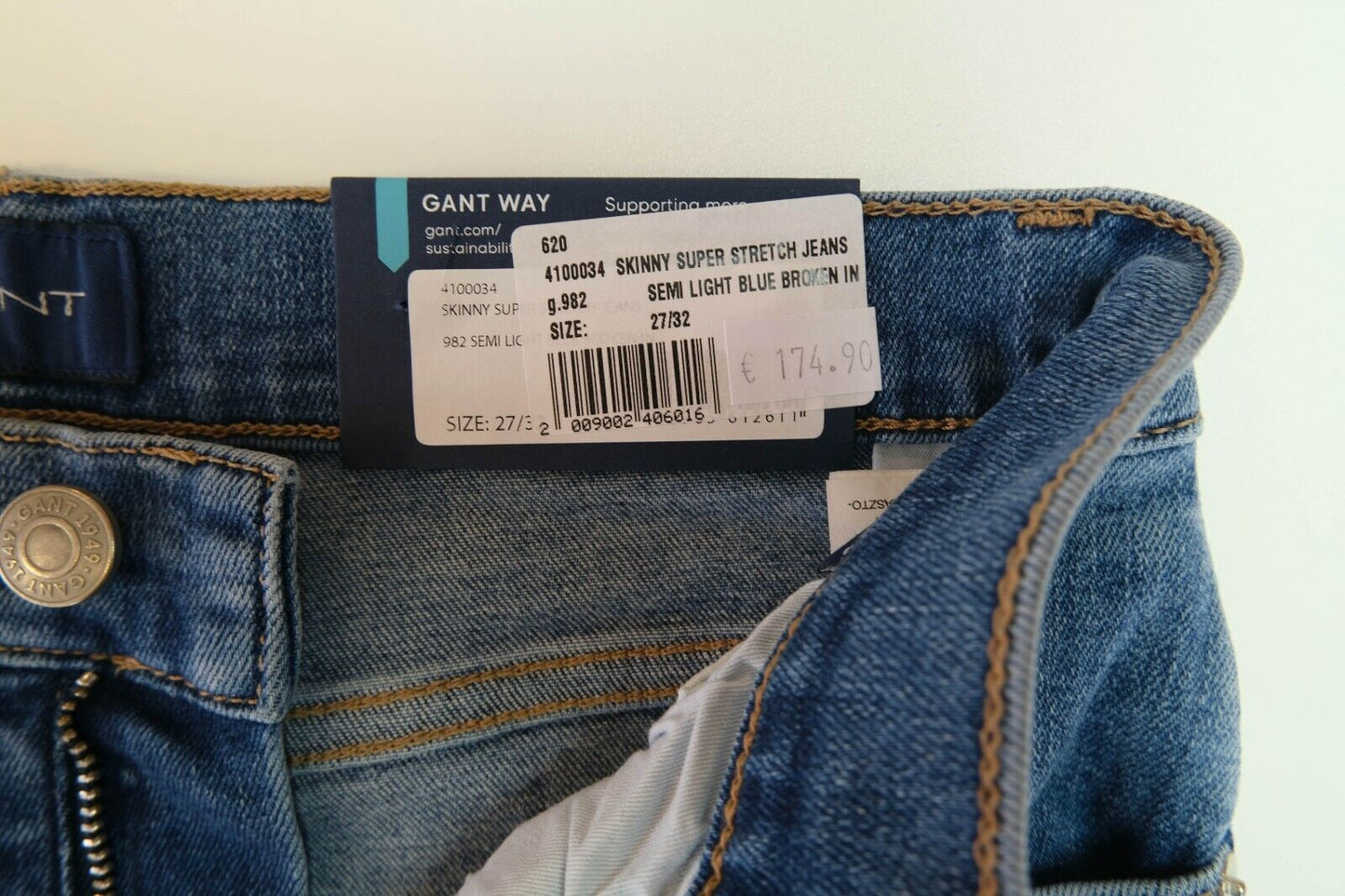 GANT Blue Skinny Super Stretch Jeans Size W27 L32