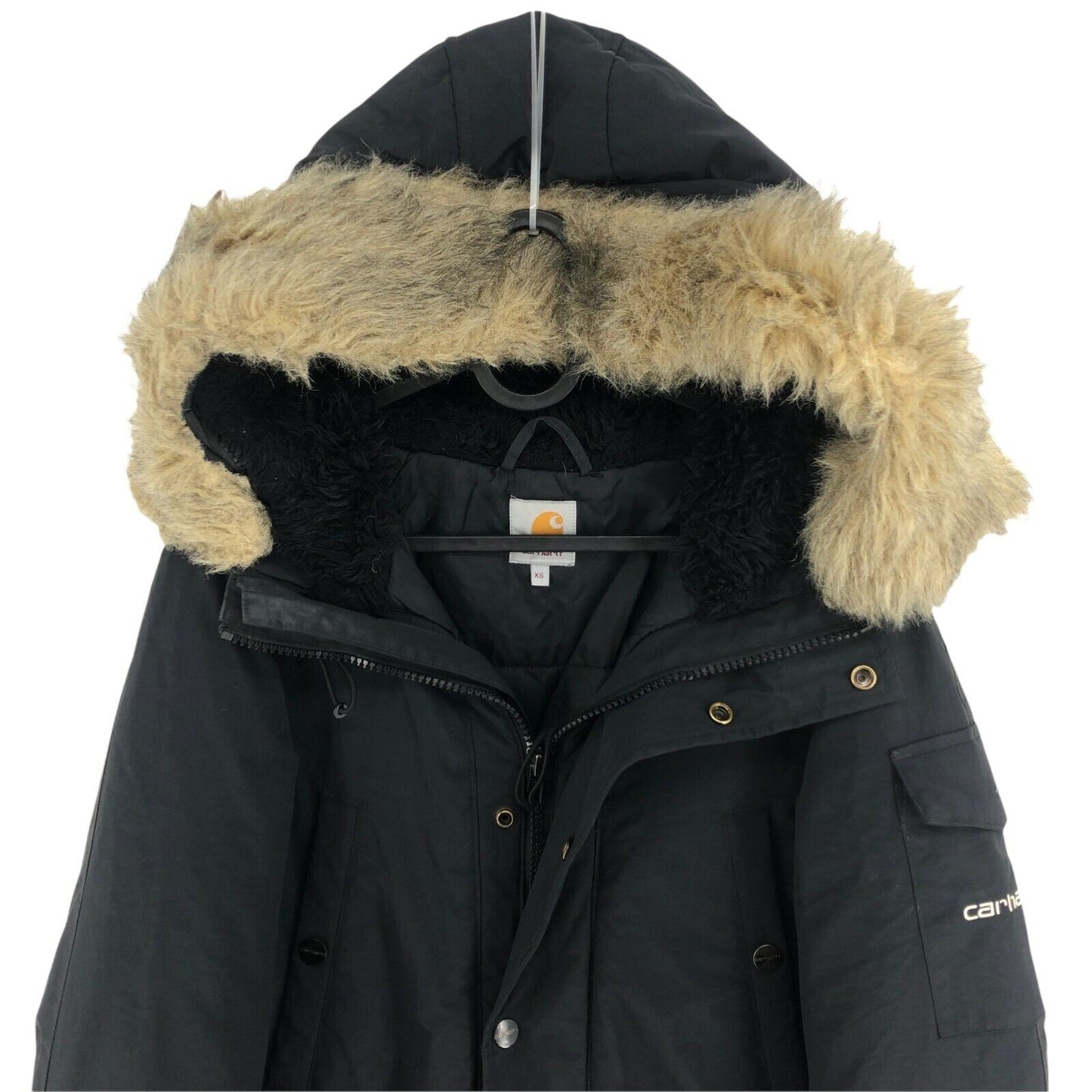 CARHARTT Black Hooded Padded Anchorage Parka Coat Jacket Size XS