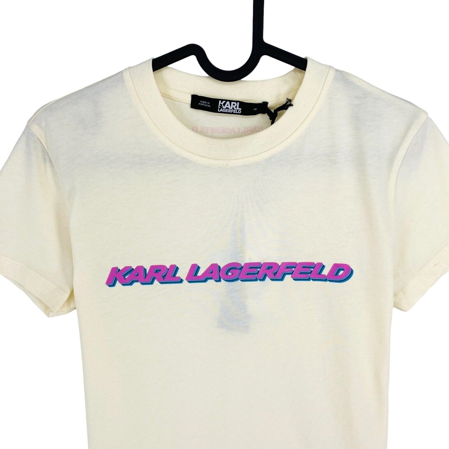 Karl Lagerfeld Women Beige Future Logo Crew Neck T Shirt Size XS