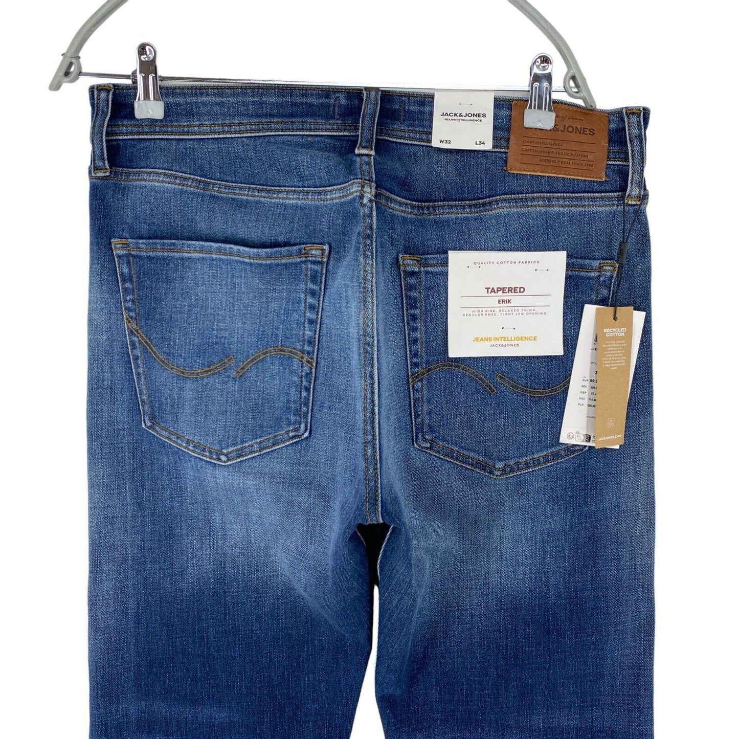 JACK &amp; JONES ERIK Blaue Jeans mit hoher Taille und entspannter, konischer Passform, W32 L34