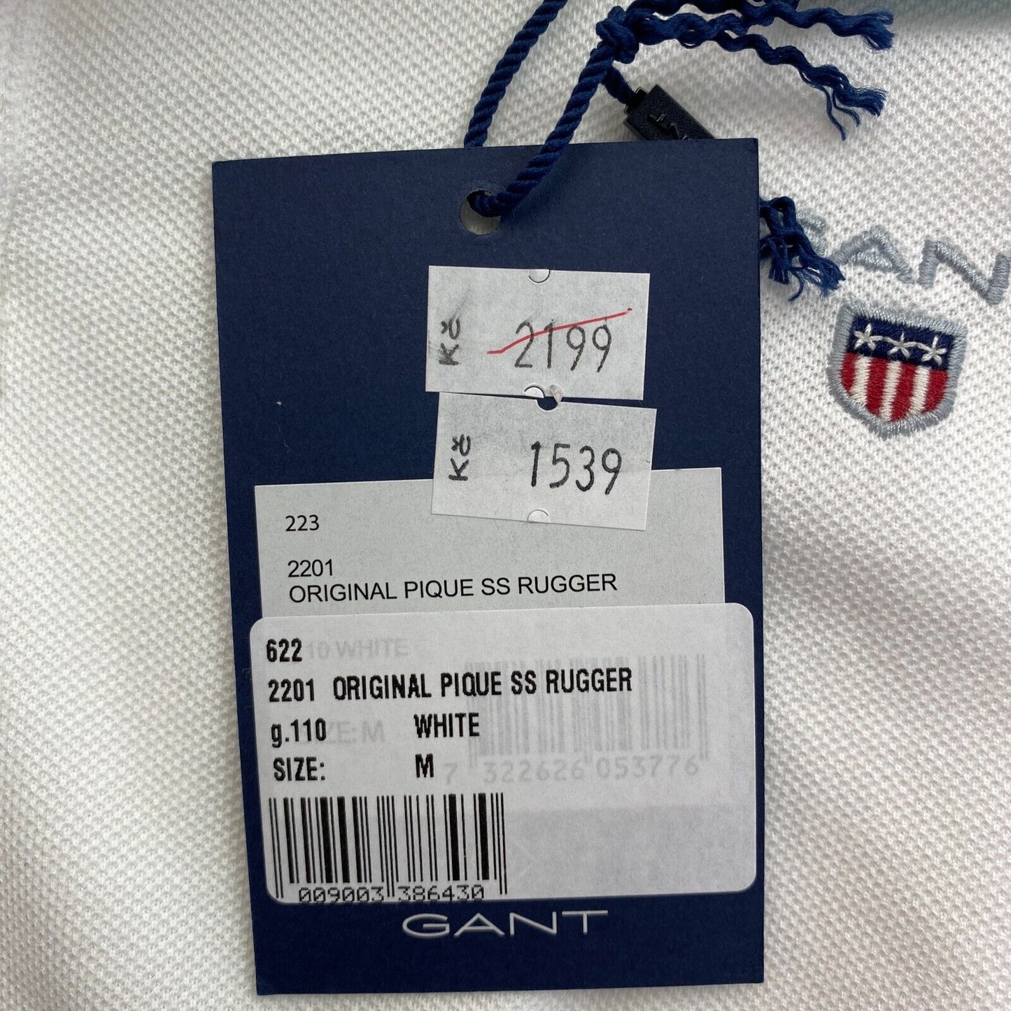 GANT Men White Original Regular Fit Pique Rugger Short Sleeves Polo Shirt Size M