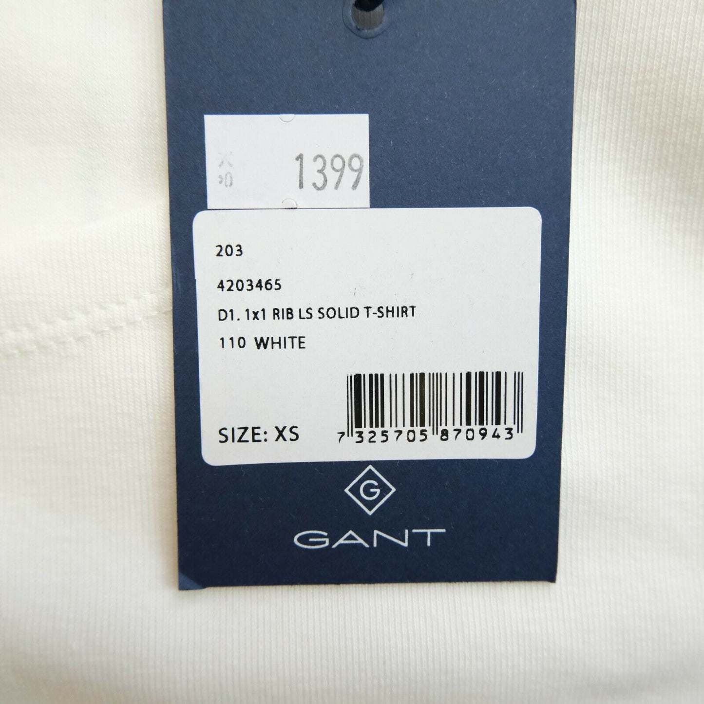 GANT White Crew Neck Long Sleeves T Shirt Size XS