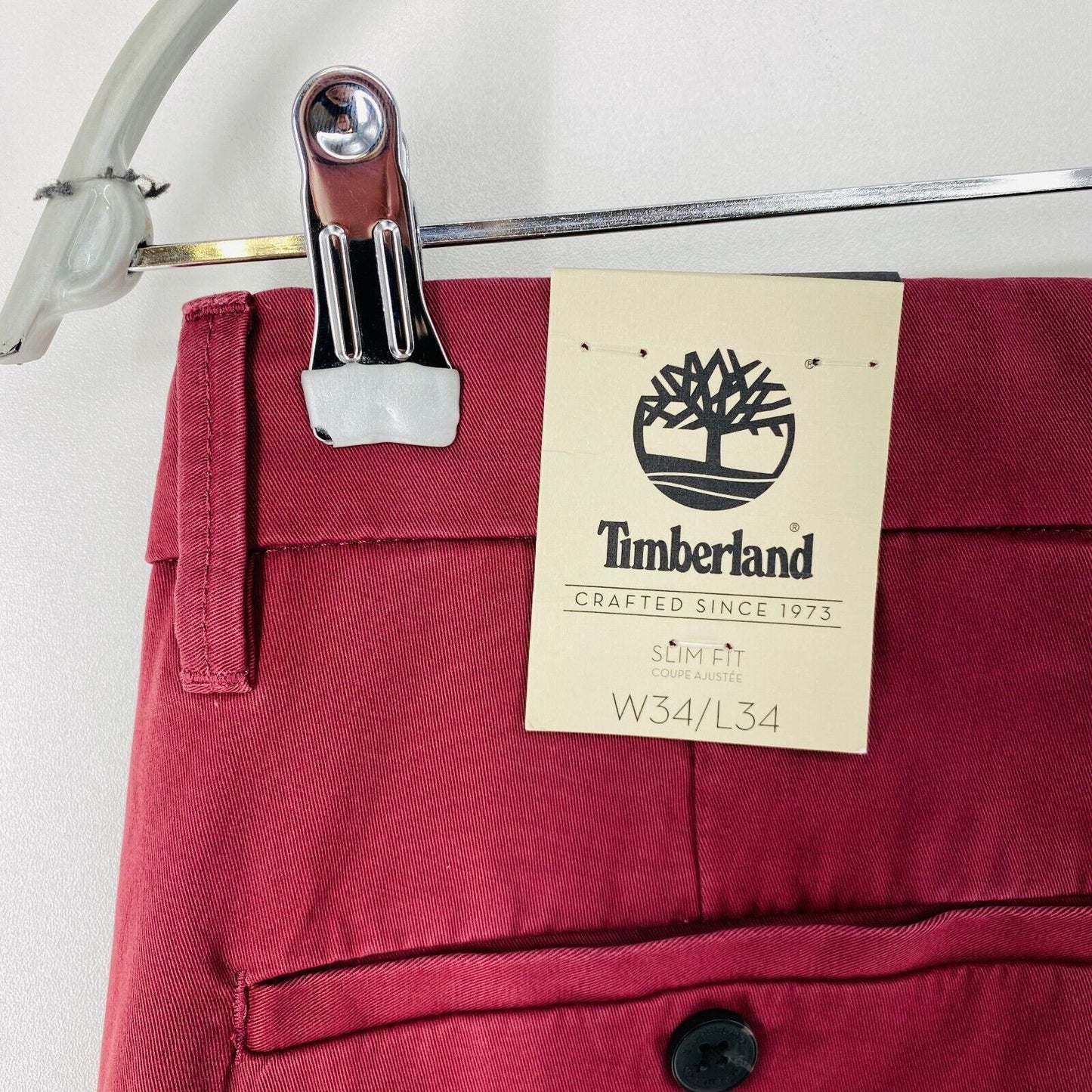 TIMBERLAND Mens Red Stretch Slim Fit Chino Trousers W34 L34