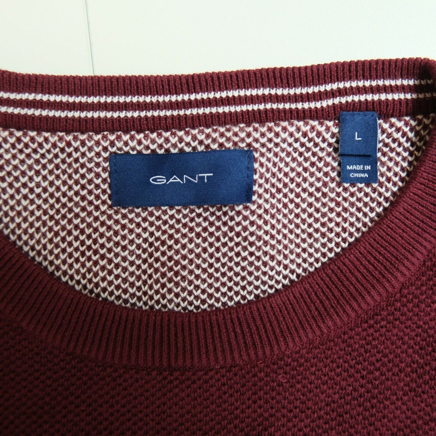 GANT Kirschroter Pullover mit Rundhalsausschnitt, 100 % Baumwolle, Größe L