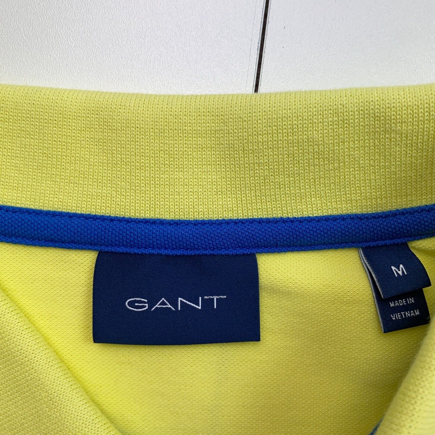 GANT Men Yellow Contrast Collar Pique Rugger Short Sleeve Polo Shirt Size M