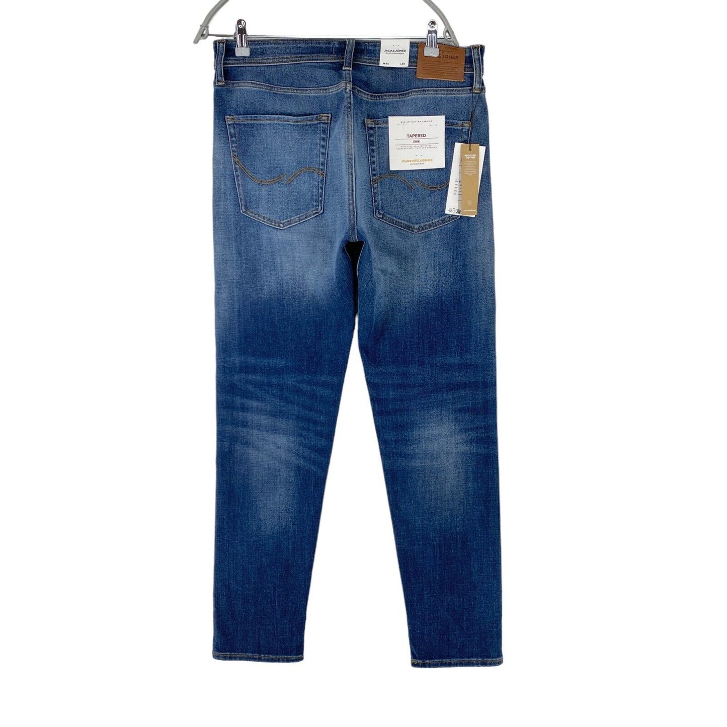 JACK &amp; JONES ERIK Blaue Jeans mit hoher Taille und entspannter, konischer Passform, W32 L34