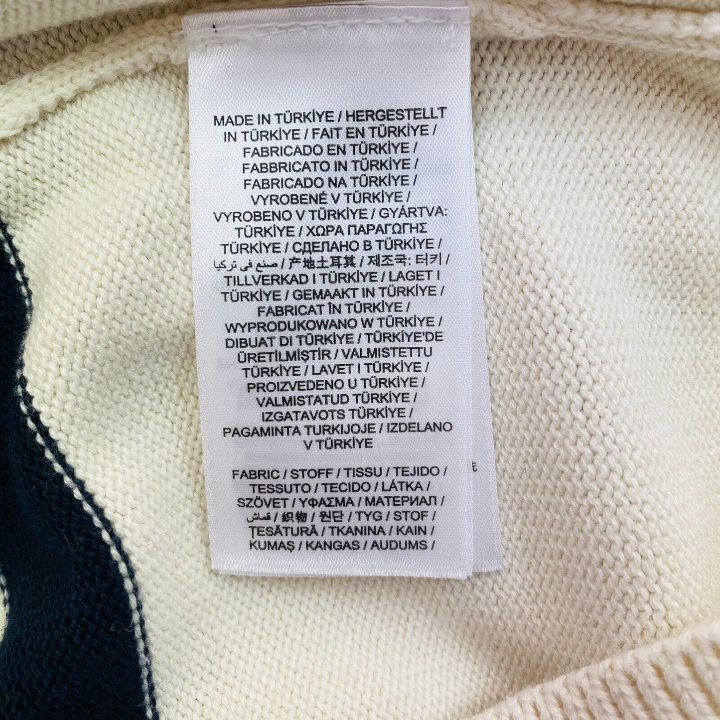 GANT Beige gestreifter Polopullover mit V-Ausschnitt, Größe M