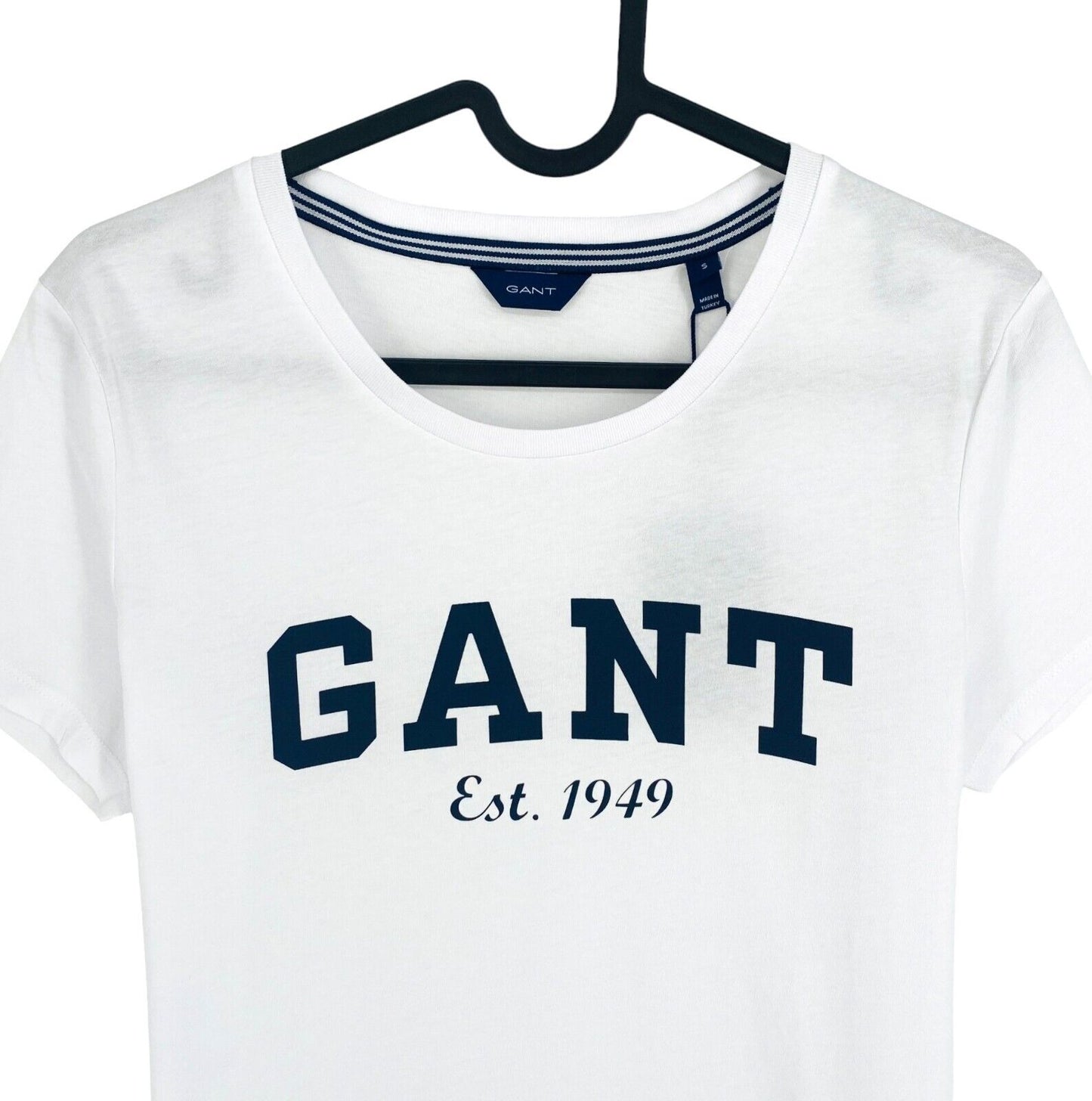 GANT Women White Logo Crew Neck Short Sleeves T Shirt Size S