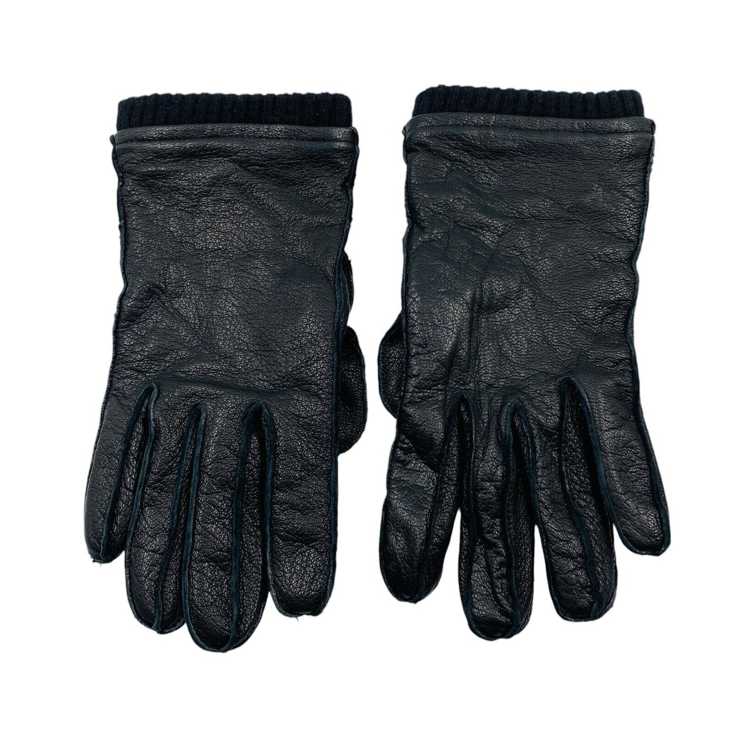 GANT Mens Black Leather Cashmere Wool Blend Lining Warm Gloves Size M