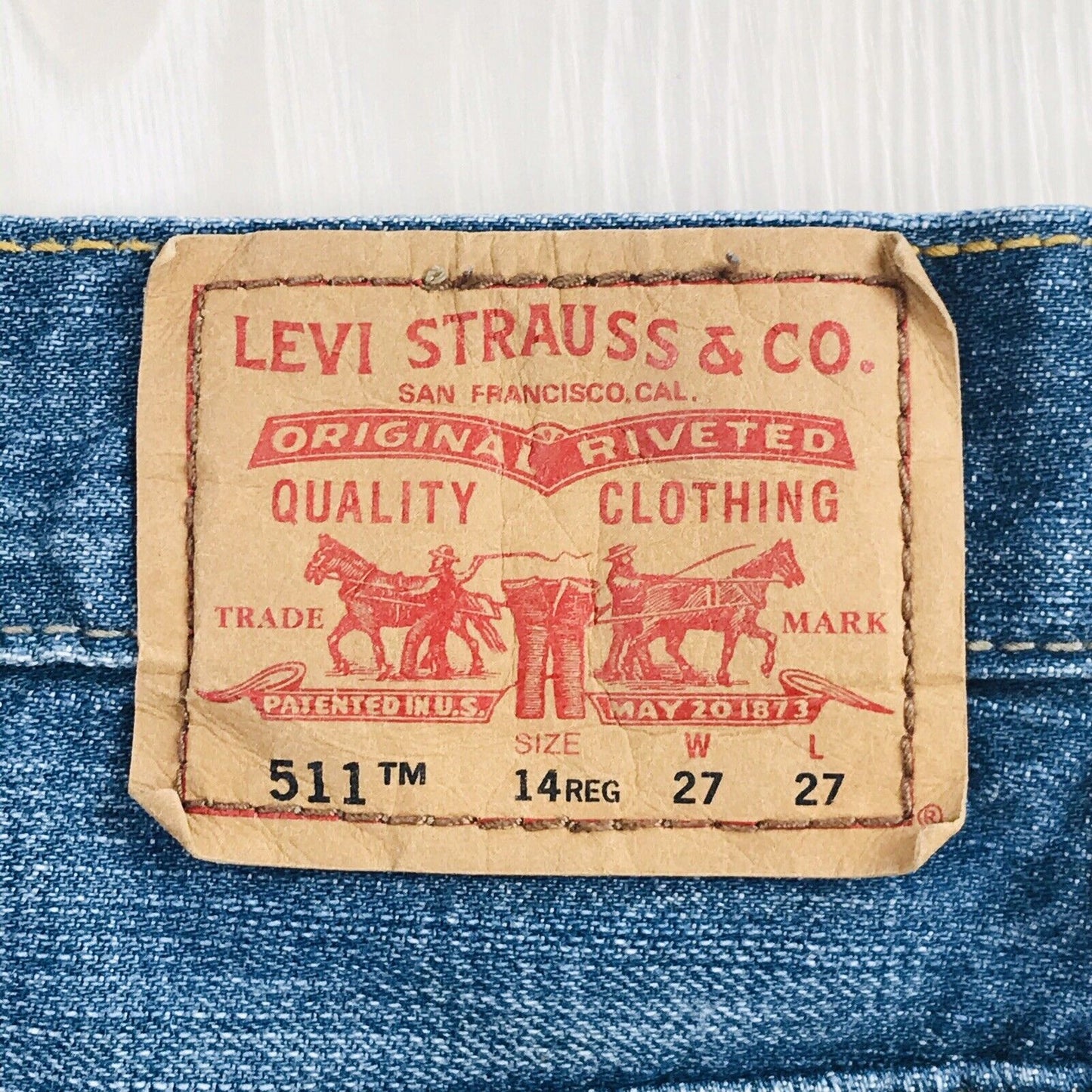 Vintage Levi's 511 Boys Blue Slim Skinny Fit Ripped Jeans 14 Reg / W27 L27