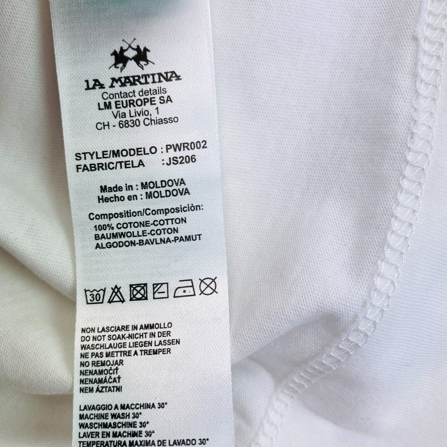 LA MARTINA White Cotton Jersey Crew Neck T Shirt Size 2 / S