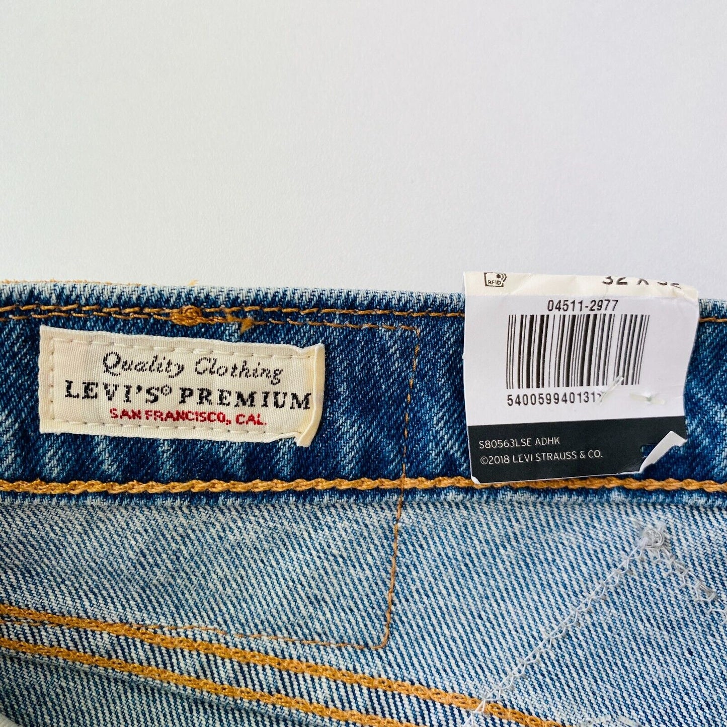 Levi's Premium 511 Blue Stretch Slim Fit Ripped Patched Distressed Jeans W32 L32