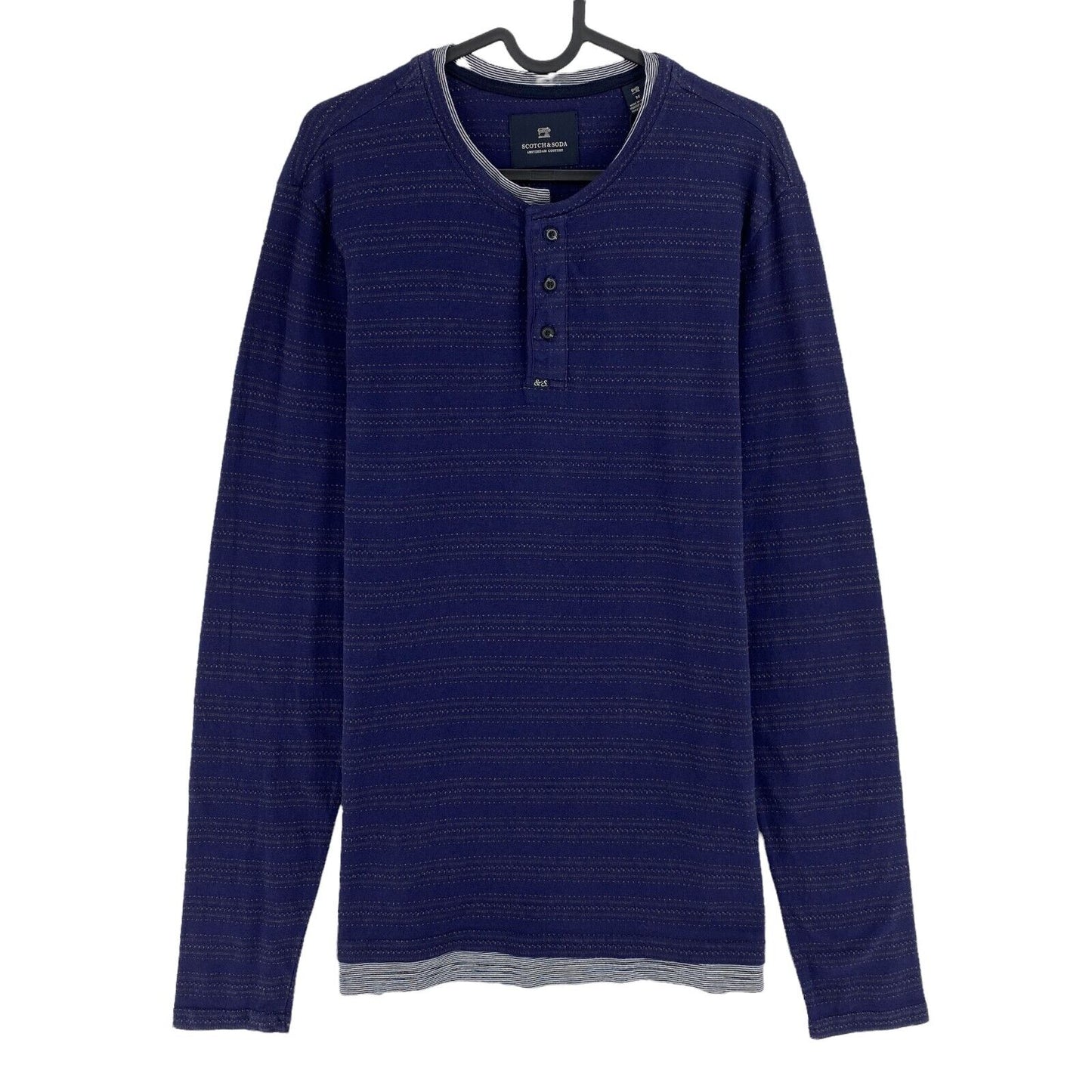 SCOTCH &amp; SODA T-shirt à manches longues et col Henley à rayures bleu marine taille ML