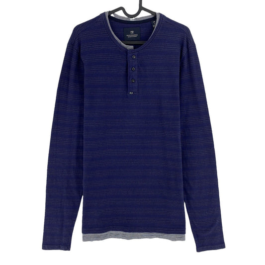 SCOTCH & SODA Navy Blue Stripes Long Sleeve Henley Neck T Shirt Size M L