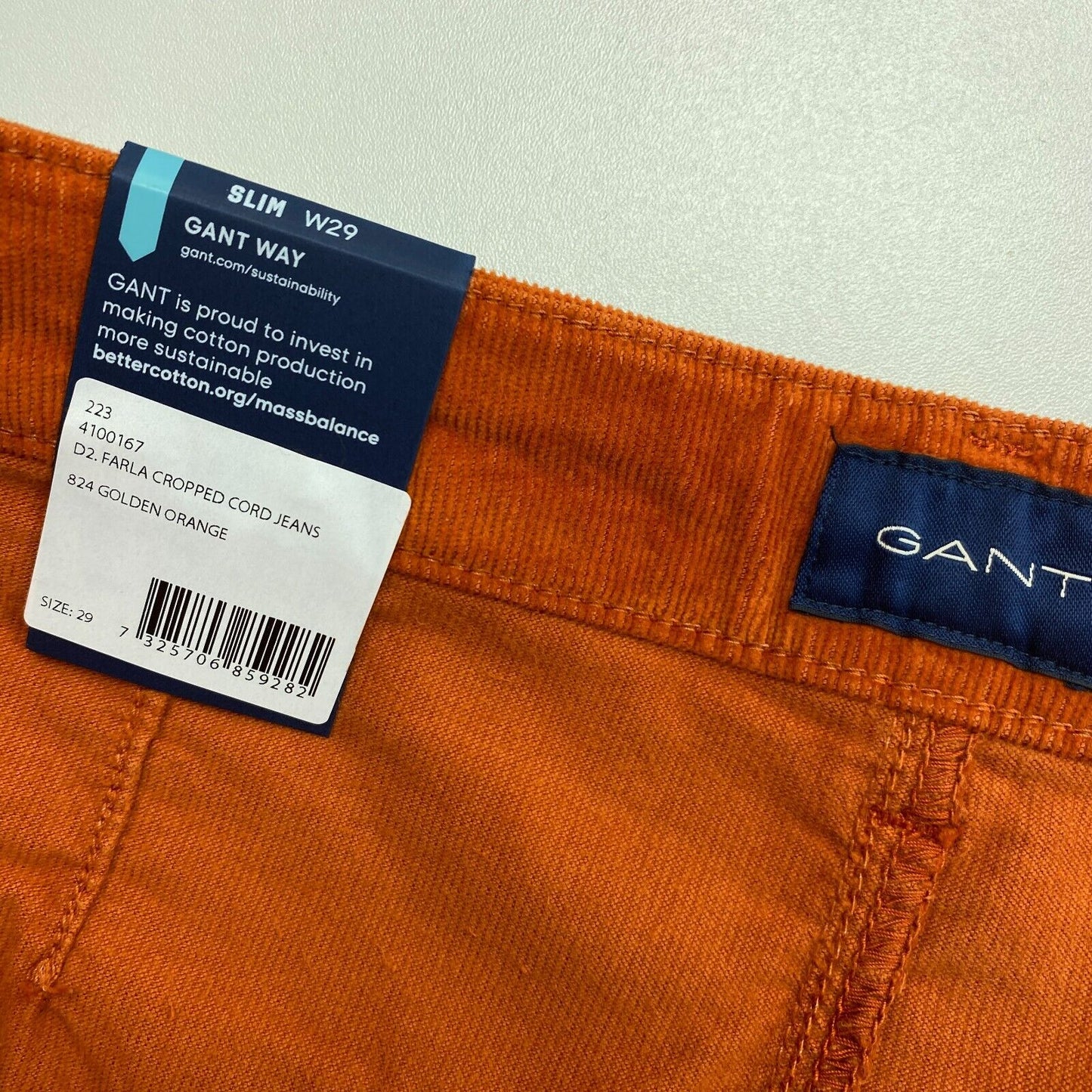 GANT Women Dark Orange FARLA Corduroy Slim Fit Cropped Jeans Size W29