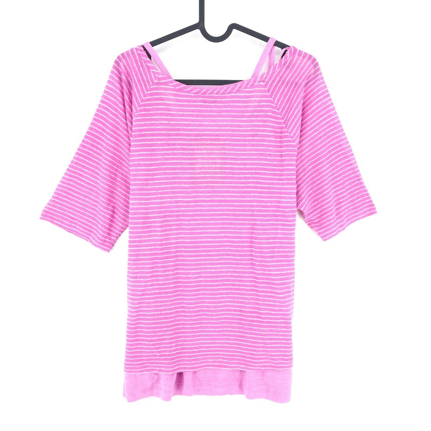 Prix ​​conseillé 169 € JUICY COUTURE Rose Raglan Stripe 100% Lin Top Blouse Taille L XL