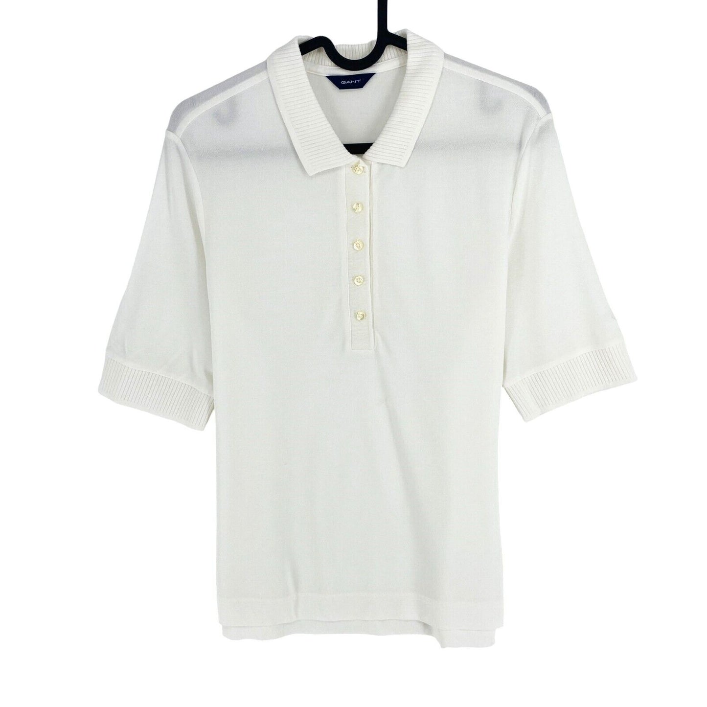 GANT Women White Detail Collar Short Sleeve Polo Shirt Size M