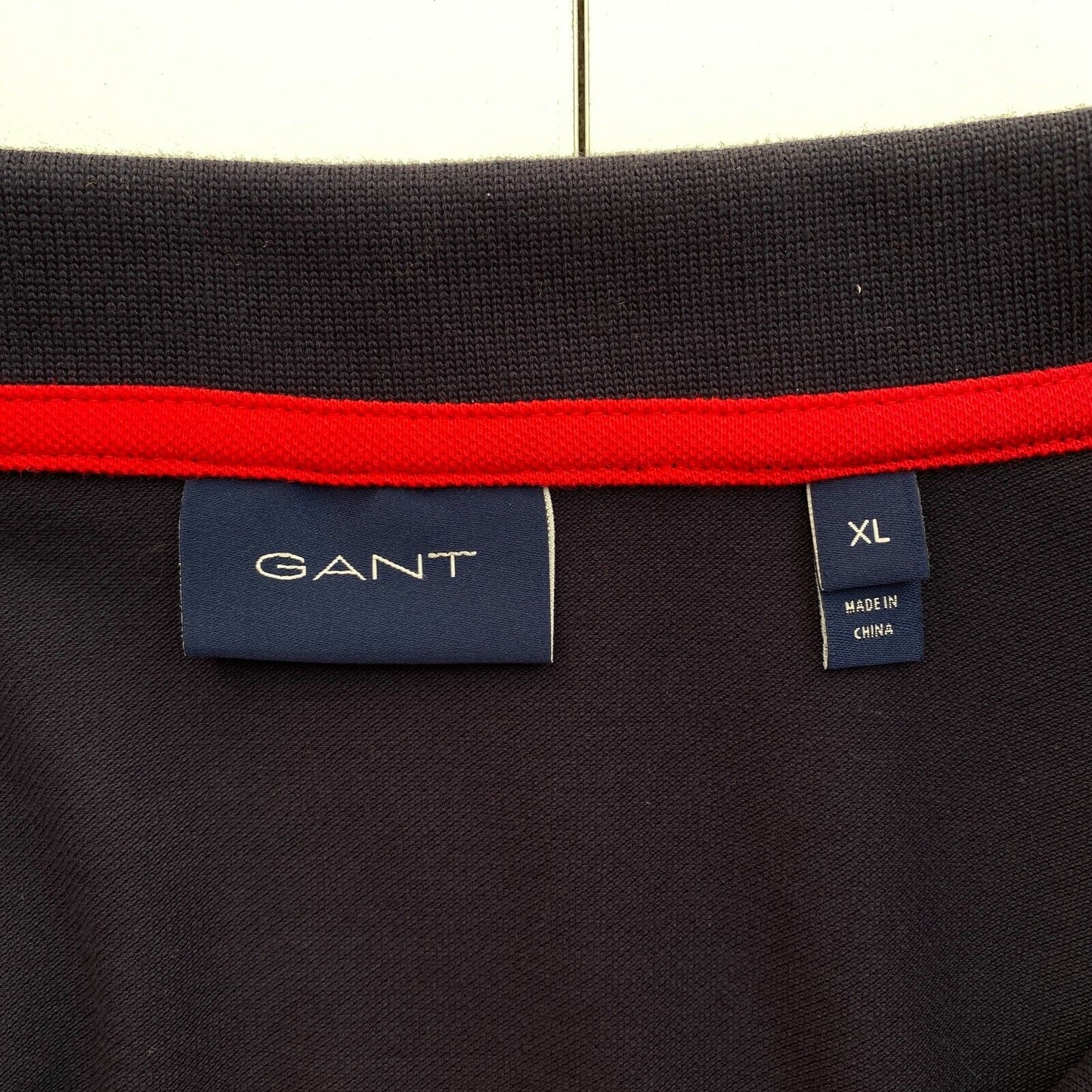 GANT Men Navy Blue Contrast Collar Pique Short Sleeves Polo Shirt Size XL