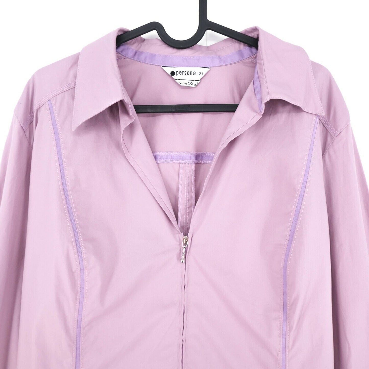 PERSONA Pink Full Zip V Neck Shirt Size EUR 48 UK 20 US 18