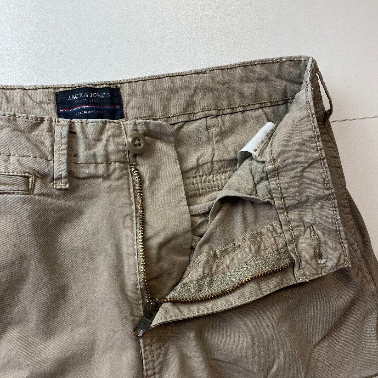 JACK & JONES Beige Loose Tapered Fit Chino Cargo Trousers W30 L32