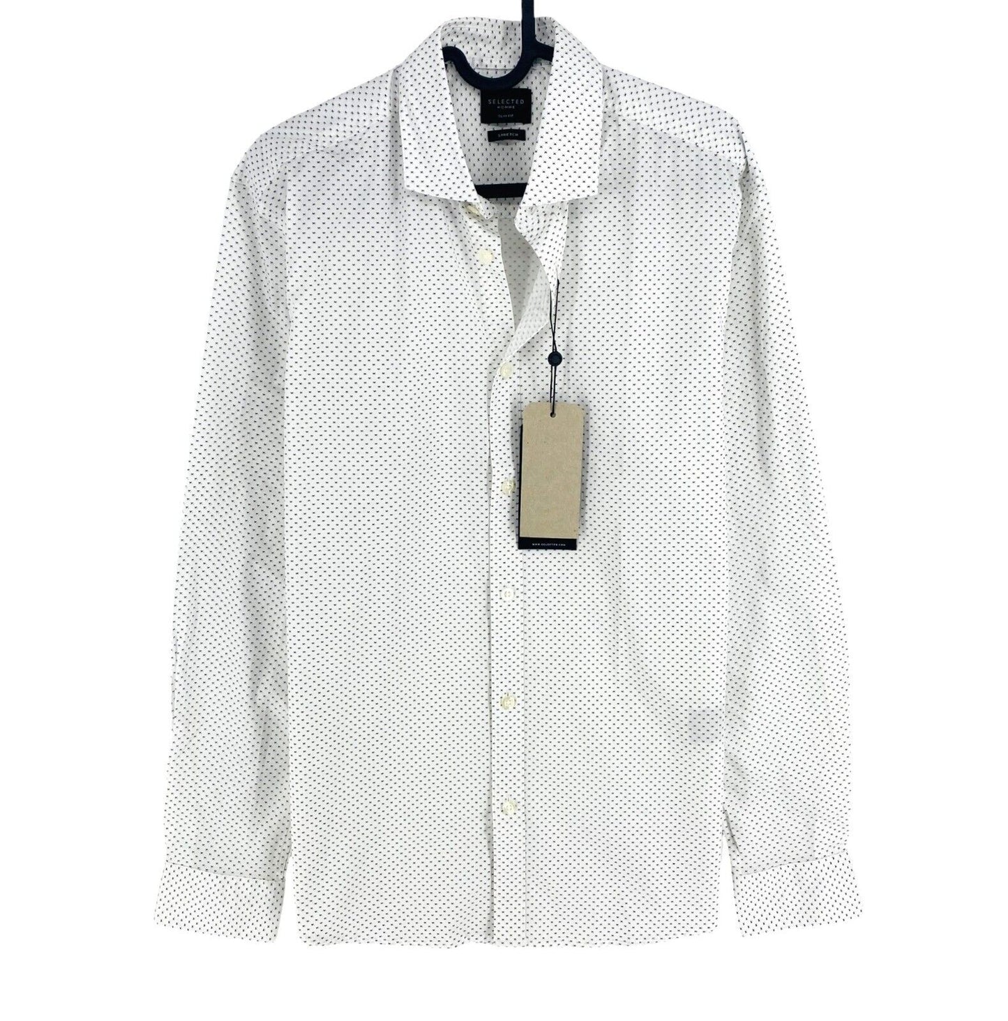 SELECTED HOMME Men White Geometric Stretch Slim Fit Shirt Size M 39/40 15.75