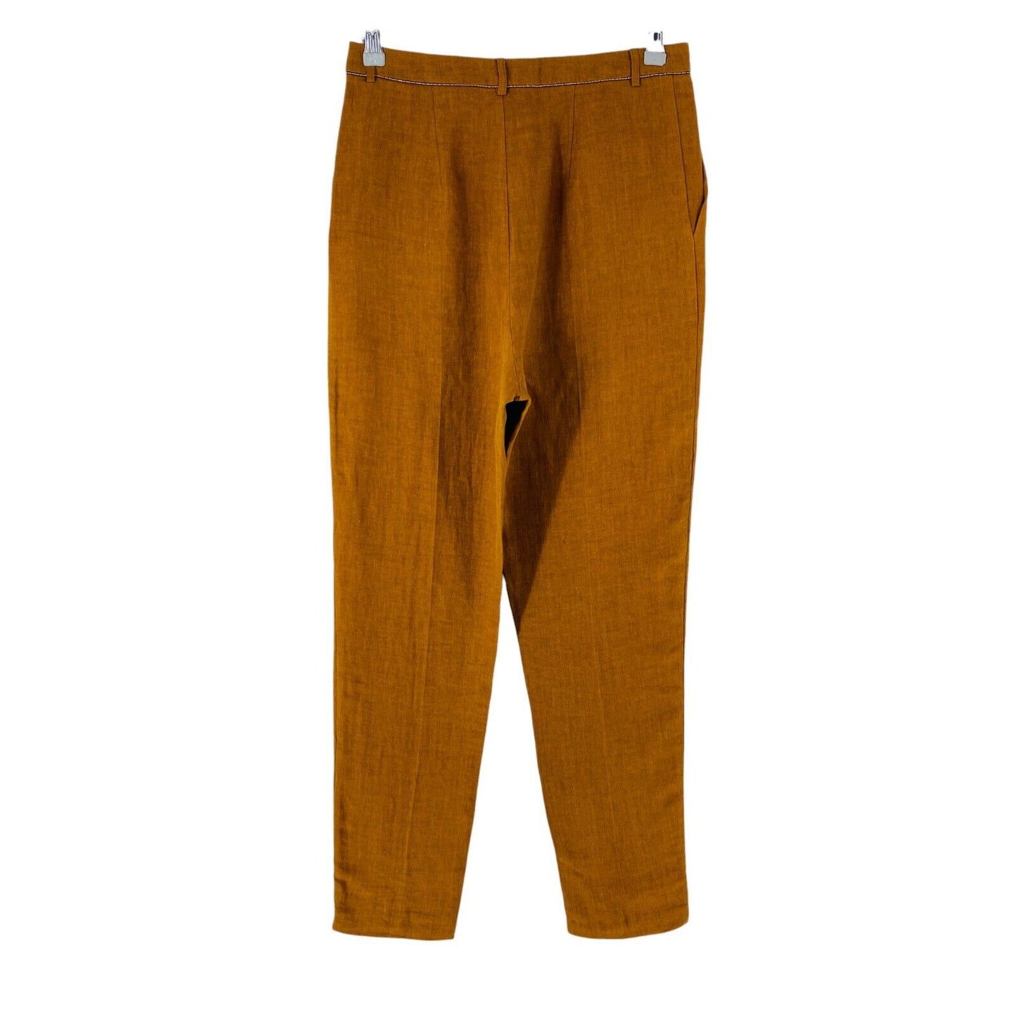 I.CODE Women Brown Regular Tapered Fit Linen Trousers Size EUR 36 W27