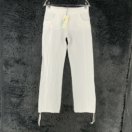 TWINTIP Women White Loose Straight Fit Linen Trousers Size XS W29 Made In Italy