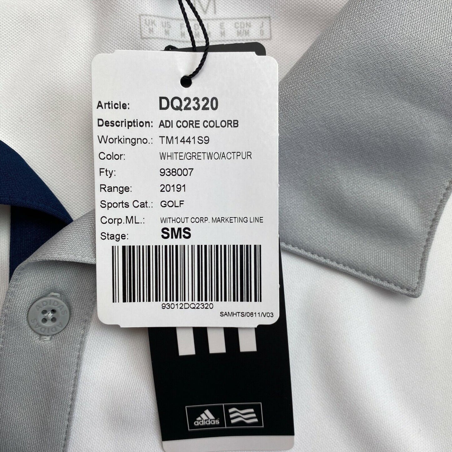 Adidas Golf White Polo Shirt Size M