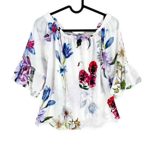 LOLA LIZA Women White Floral Off The Shoulders Blouse Size EU 34 UK 6 US 4