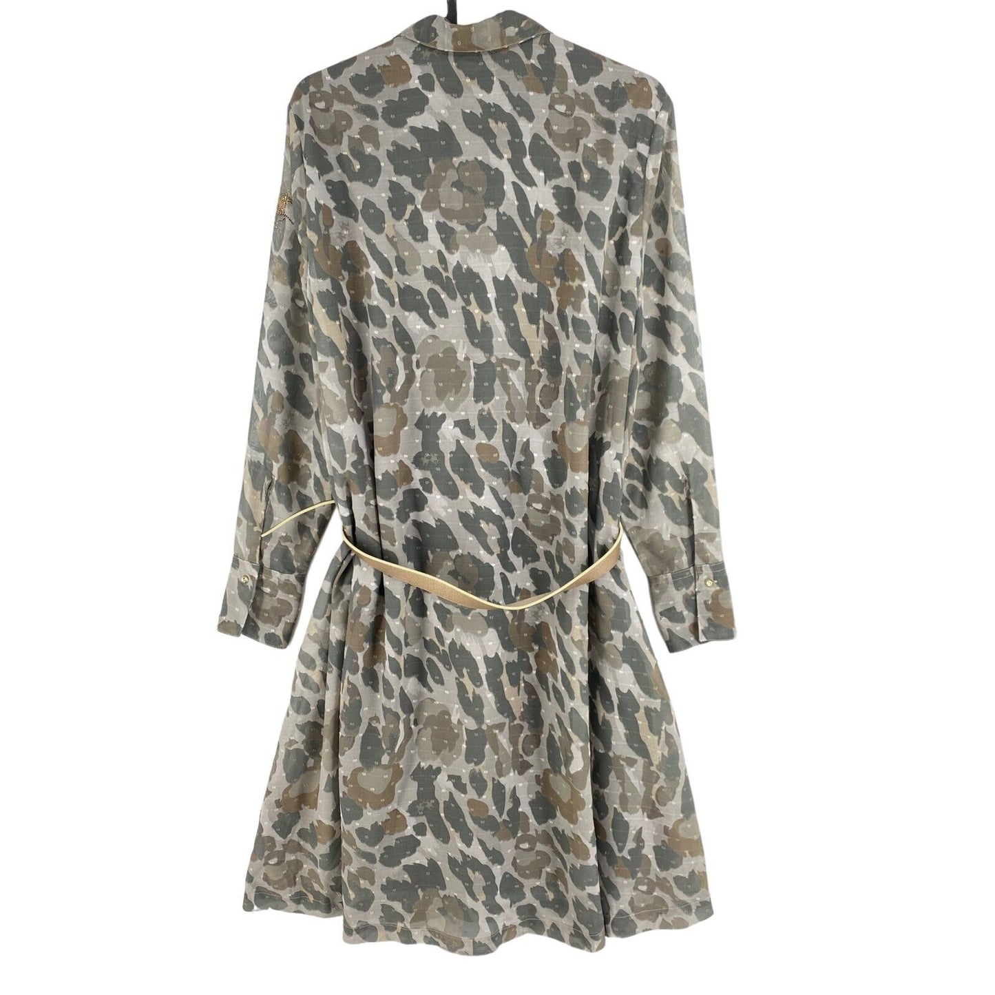 LA MARTINA Green Camouflage Long Sleeves Belted Shirt Dress Size 3 / M