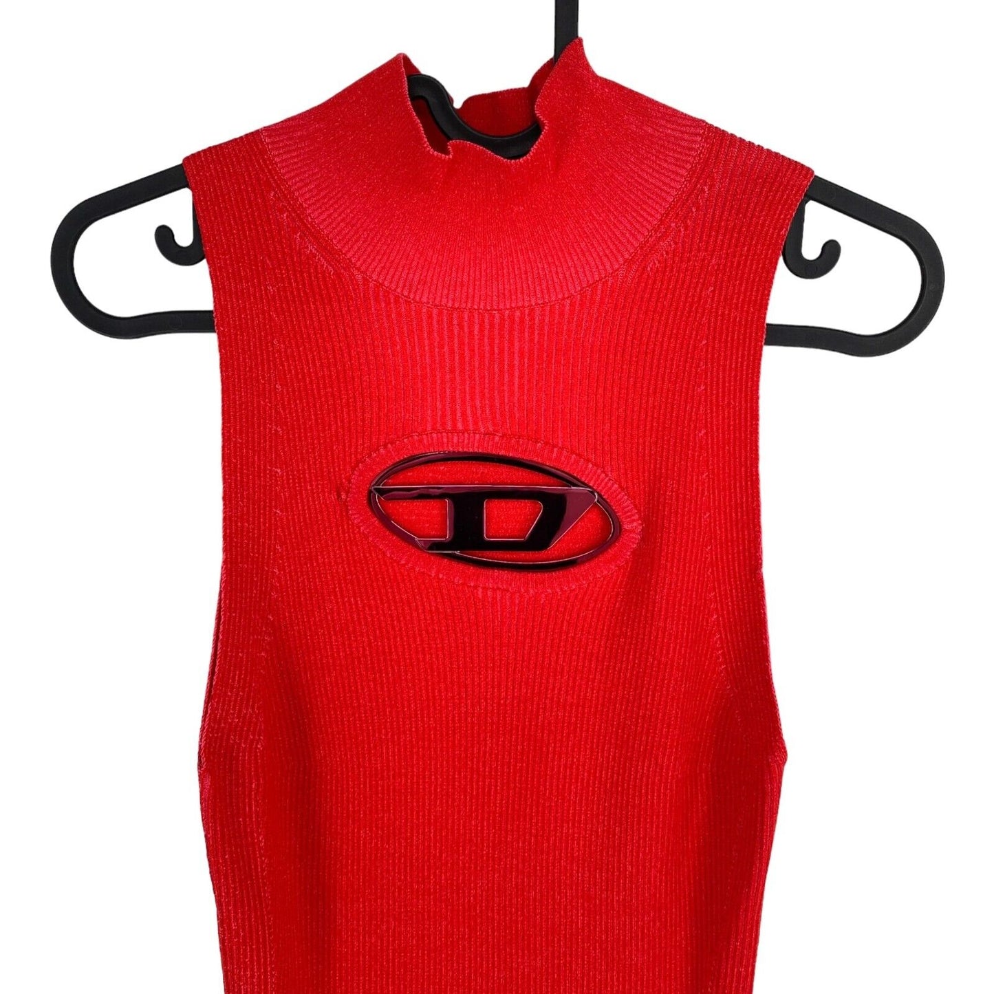 DIESEL Women Red M_ONERVA With Cut Out Logo Plaque Mock Neck Dress Size S