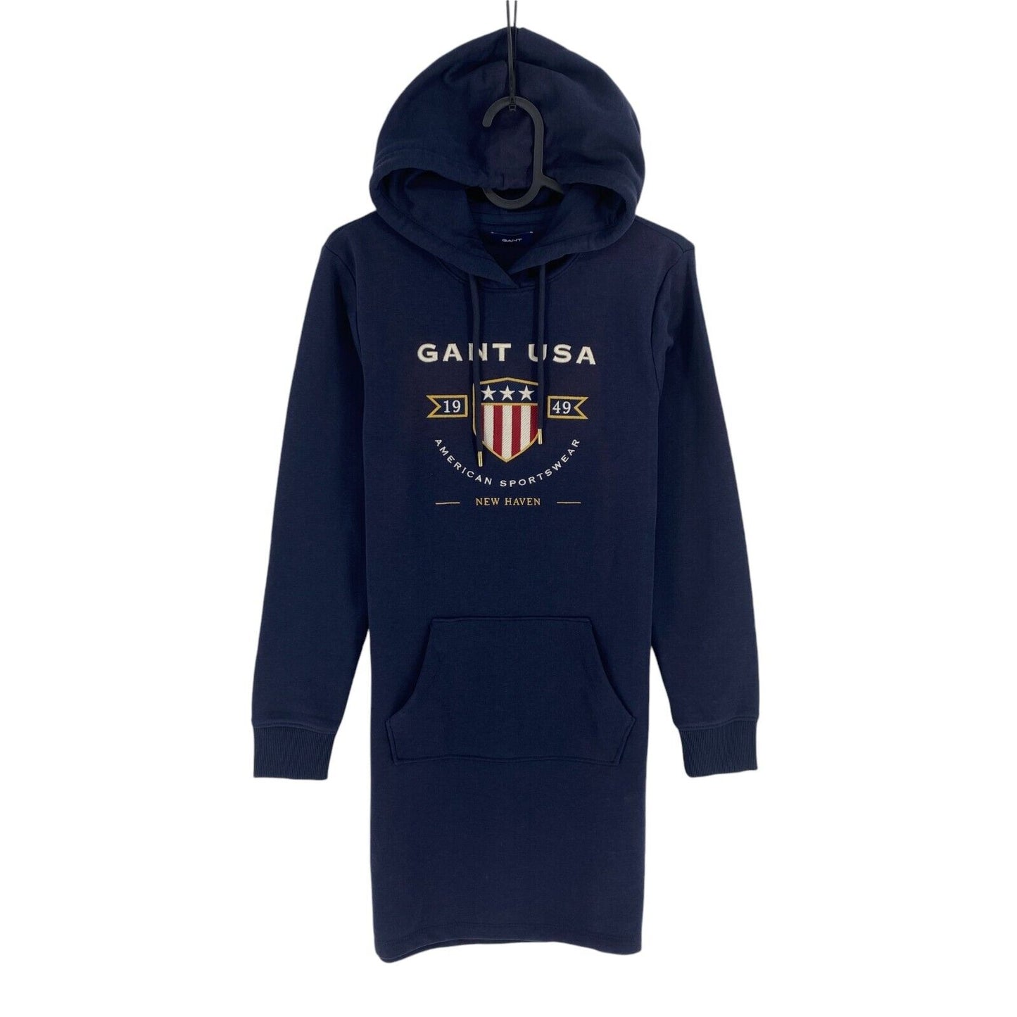 GANT Women Navy Blue Banner Shield Long Sleeves Hoodie Dress Size XS