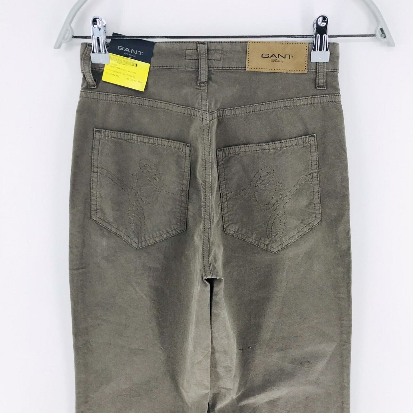 €115 GANT Damen Grau Stretch Regular Straight Chino Hose W25 L34