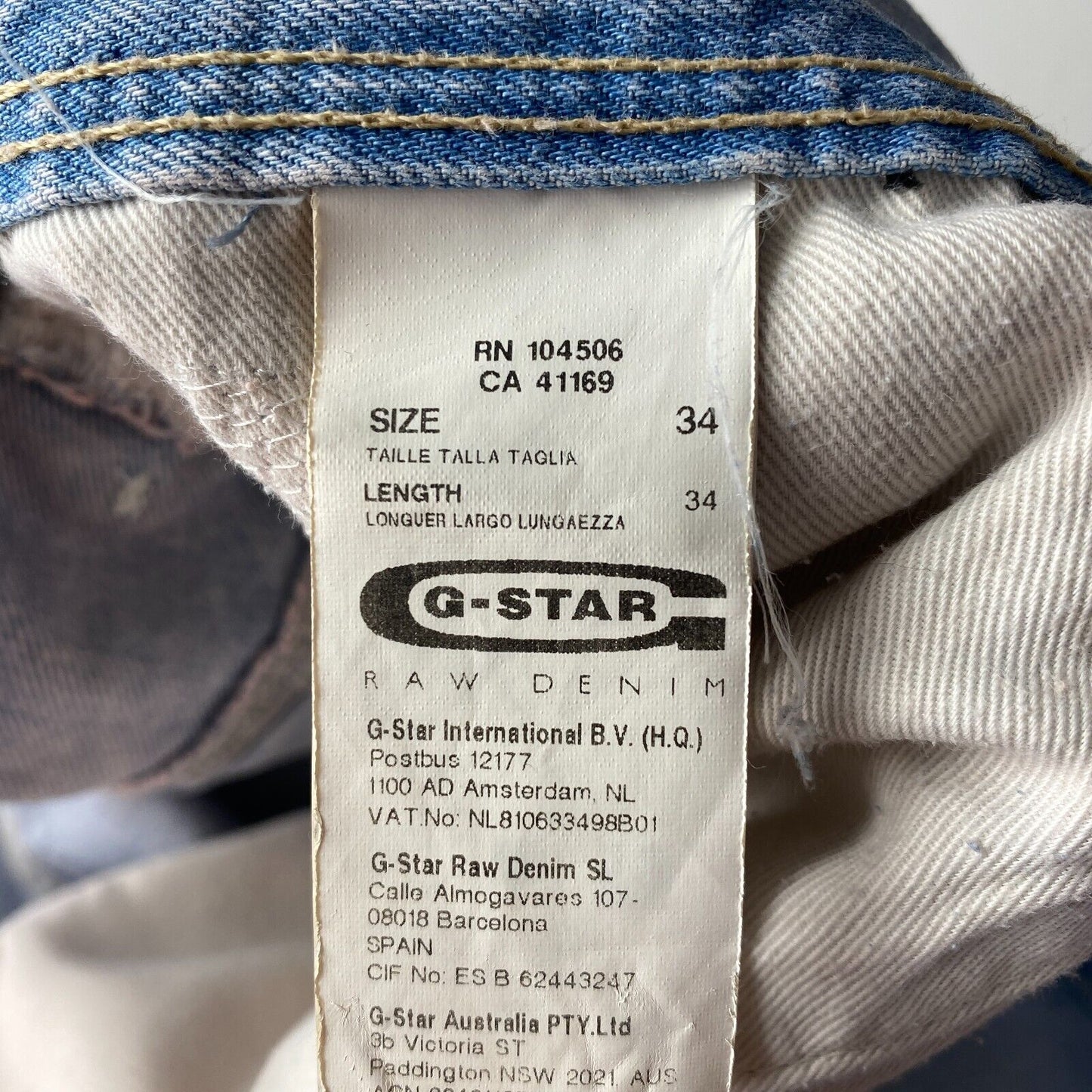 G-STAR JACK PANT Blue Regular Straight Fit Jeans Size W34 L34 Made In Italy