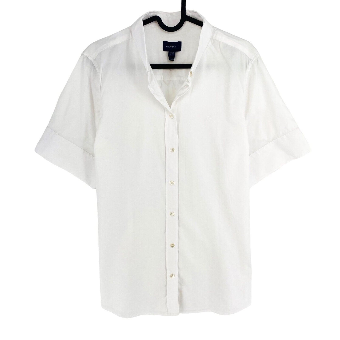 GANT Women White Stretch Oxford Solid Short Sleeves Shirt Size EU 44 UK 16 US 14