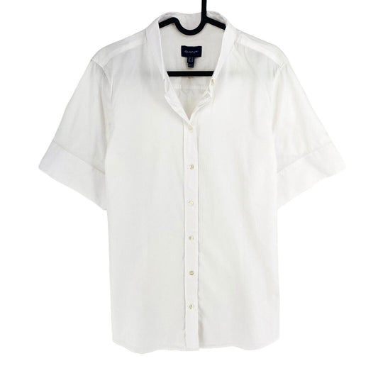 GANT Women White Stretch Oxford Solid Short Sleeves Shirt Size EU 44 UK 16 US 14