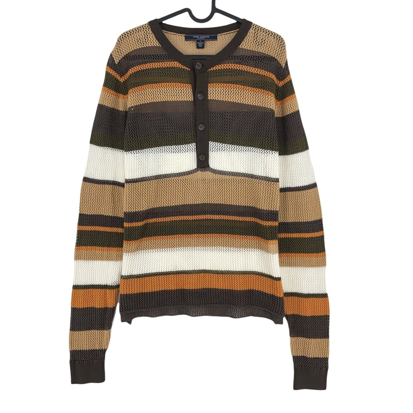 TOMMY HILFIGER COLLECTION Brown Striped Crew Neck Sweater Jumper Size M