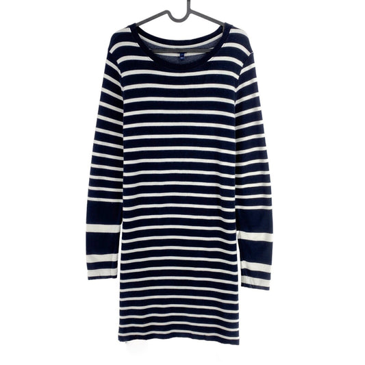 GANT Navy Blue Striped Long Sleeves Crew Neck A Line Jersey Dress Size XL