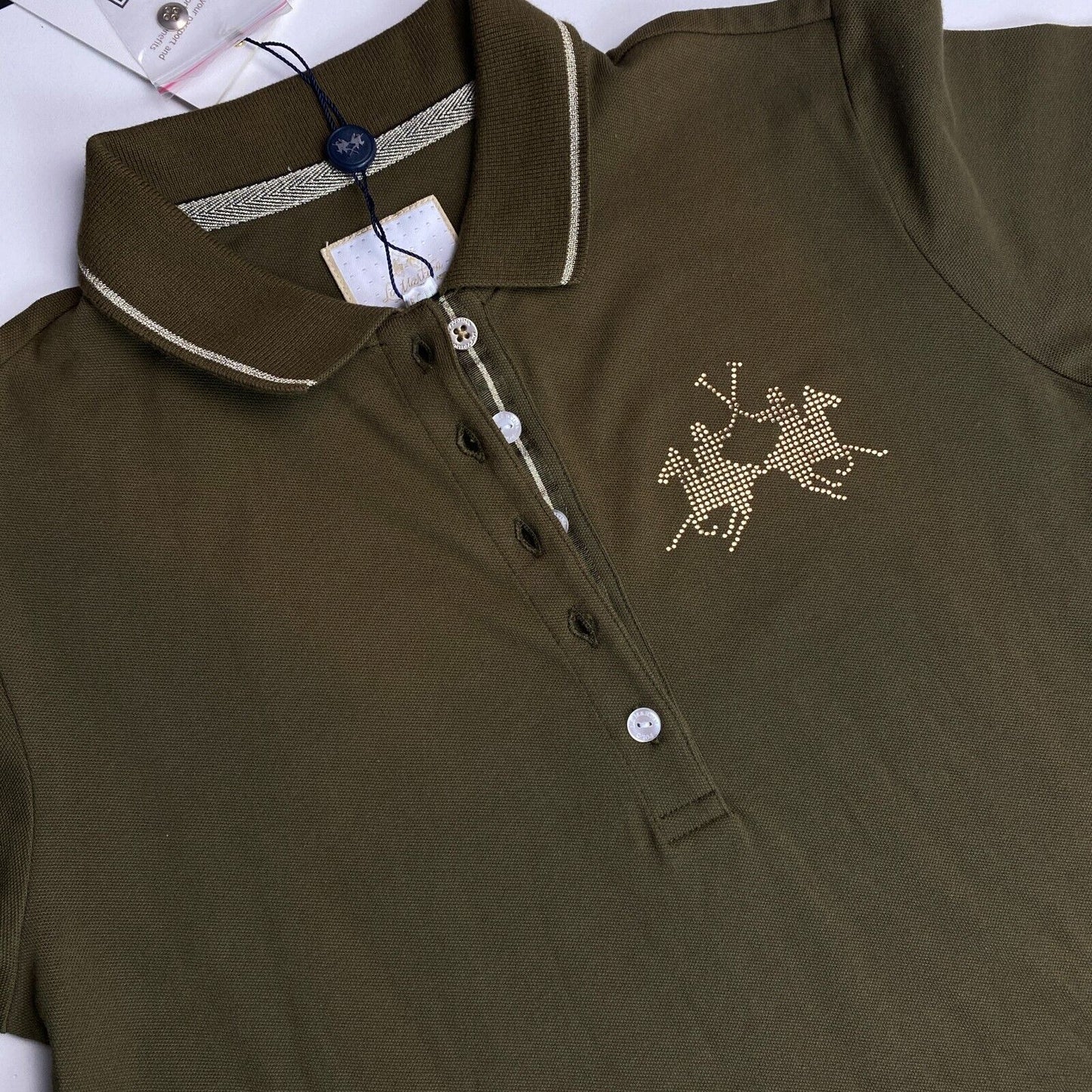 L MARTINA Women Dark Green Piquet Polo Shirt Size 1 / XS