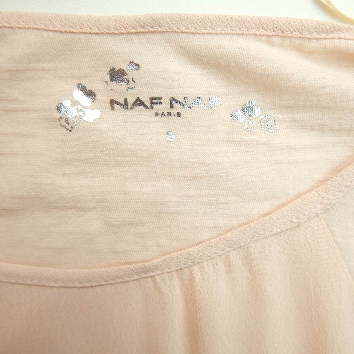 NAF NAF Light Pink Crew Neck Cotton Blend T Shirt Top Size S